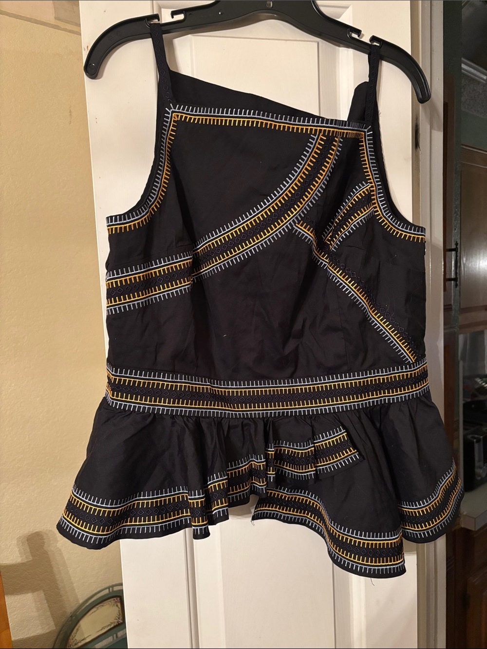 White House Black Market Black Peplum Camisole with Yellow & White Trim